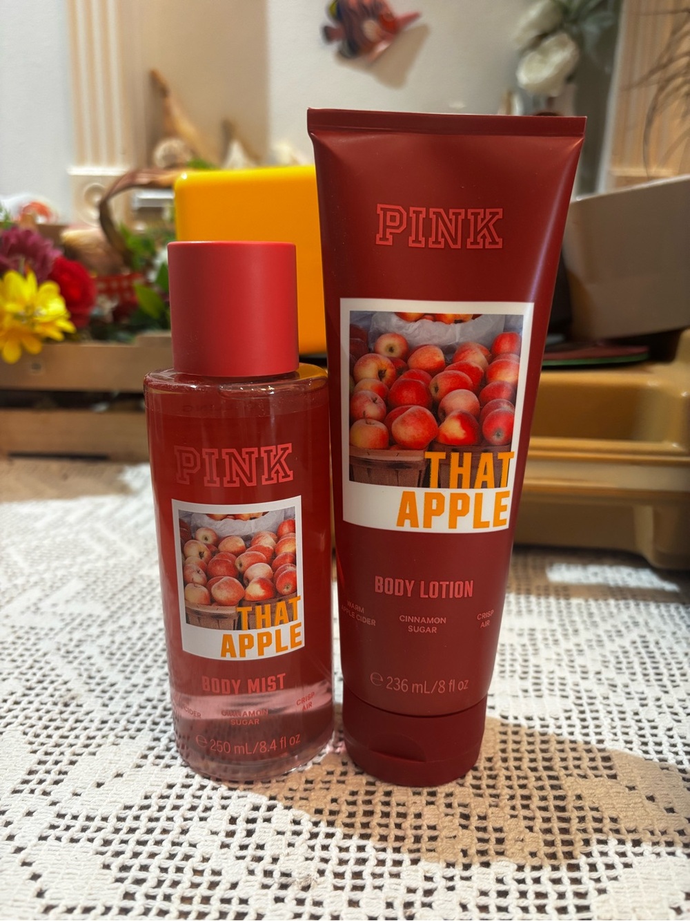 (Inventory 63) PINK Victoria's Secret That Apple Body Lotion & Body Mist - Red